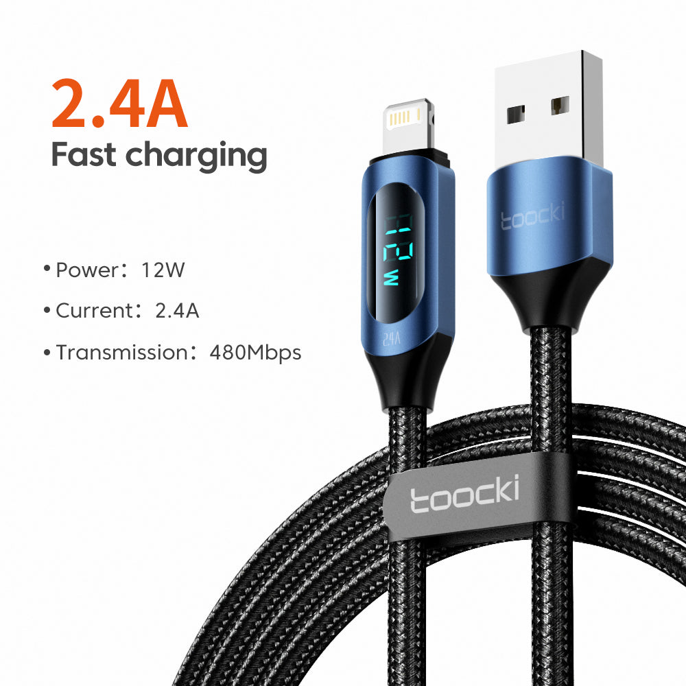 TOOCKI TQ-X03A1 2.4A 1m USB-A to Lightning Charging Cable Digital Display Braided Data Cord TOOCKI TQ-X03A1 2.4A 1m USB-A to Lightning Charging Cable Digital Display Braided Data Cord